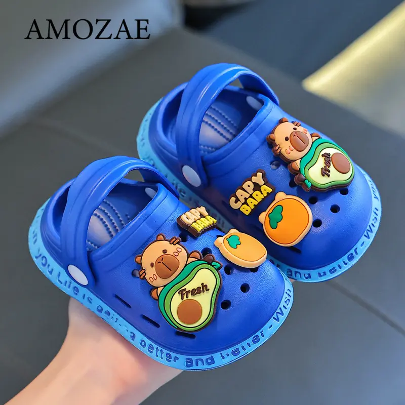 Kids Summer Sandals Cute Cartoon Breathable Children Indoor Shoes Non-Slip Holes Flat Heels Unisex Soft-Soled Slippers