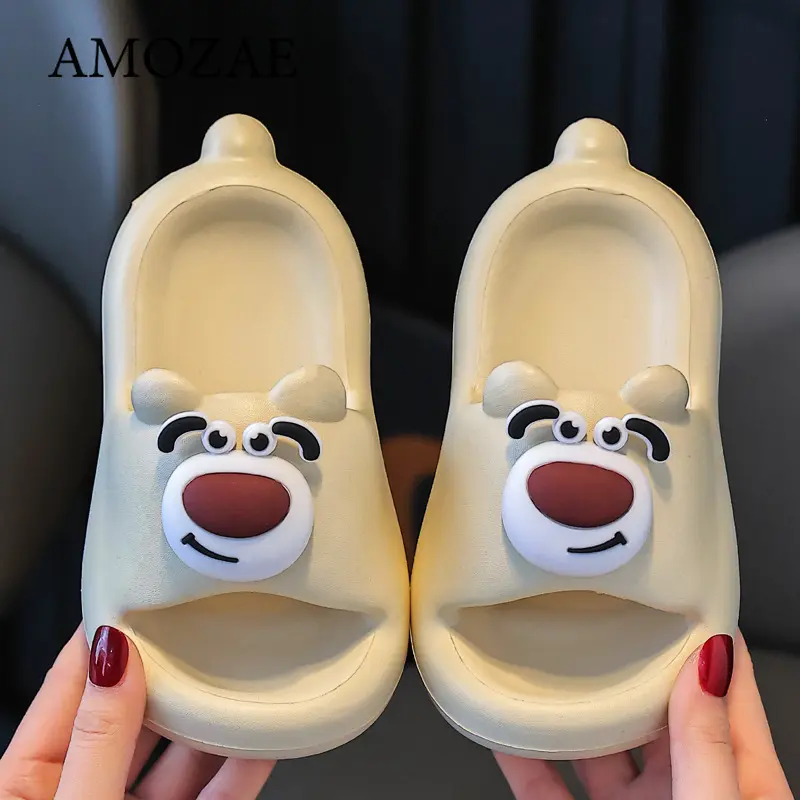New Summer Boys Cartoon Bear Slippers Breathable Soft Sole Sandals for Indoor Outdoor Activities and Non-Slip Design