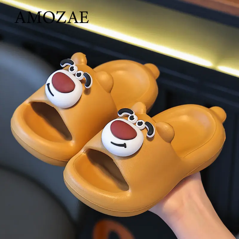 New Summer Boys Cartoon Bear Slippers Breathable Soft Sole Sandals for Indoor Outdoor Activities and Non-Slip Design