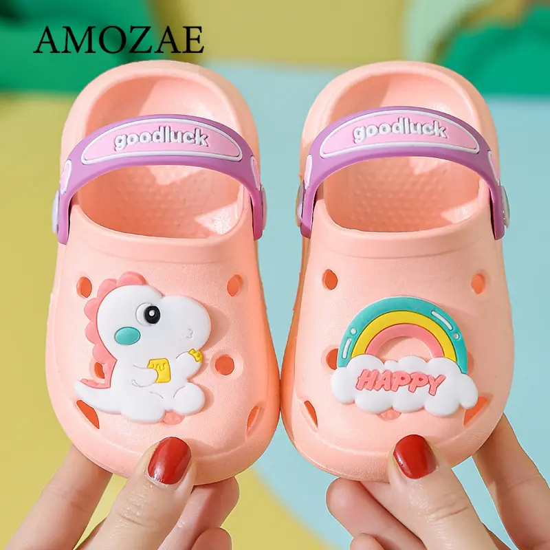 Summer Boys Girls Beach Sandal Indoor Soft Soled Anti Slip Cartoon Toe Hole Shoes Lightweight Breathable Garden Clogs Shoes
