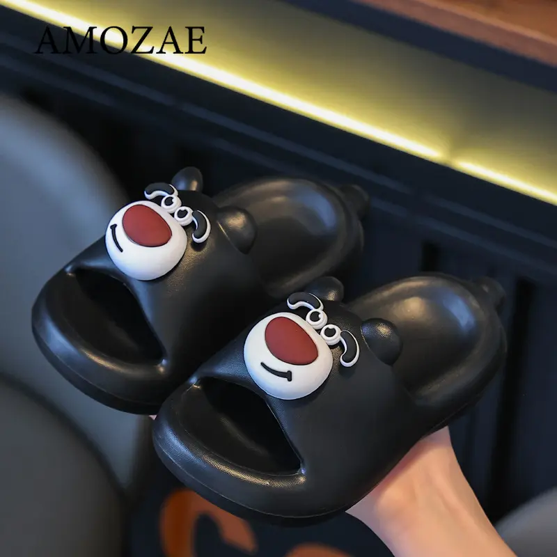 New Summer Boys Cartoon Bear Slippers Breathable Soft Sole Sandals for Indoor Outdoor Activities and Non-Slip Design