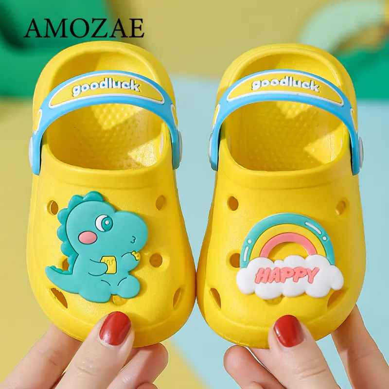 Summer Boys Girls Beach Sandal Indoor Soft Soled Anti Slip Cartoon Toe Hole Shoes Lightweight Breathable Garden Clogs Shoes