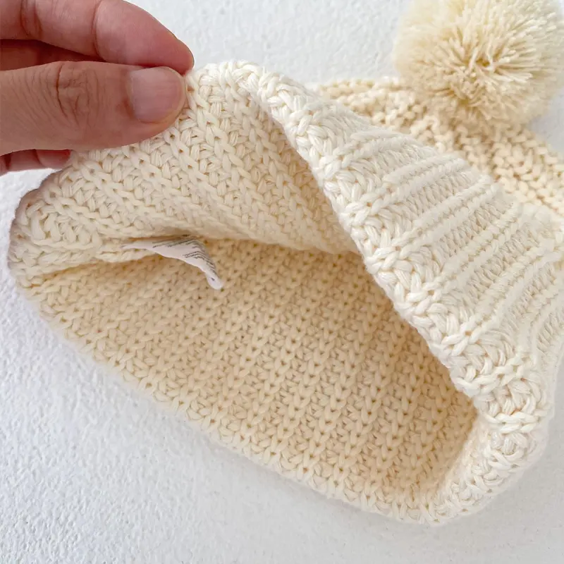 Winter New Baby Hat, 0-3 Year Old Girl Knitted Versatile Off White Knitted Net Red Cream Style