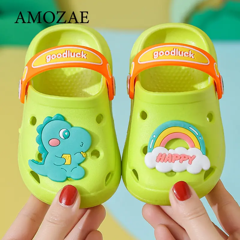 Summer Boys Girls Beach Sandal Indoor Soft Soled Anti Slip Cartoon Toe Hole Shoes Lightweight Breathable Garden Clogs Shoes