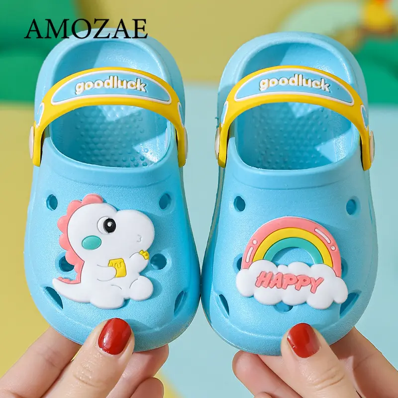 Summer Boys Girls Beach Sandal Indoor Soft Soled Anti Slip Cartoon Toe Hole Shoes Lightweight Breathable Garden Clogs Shoes