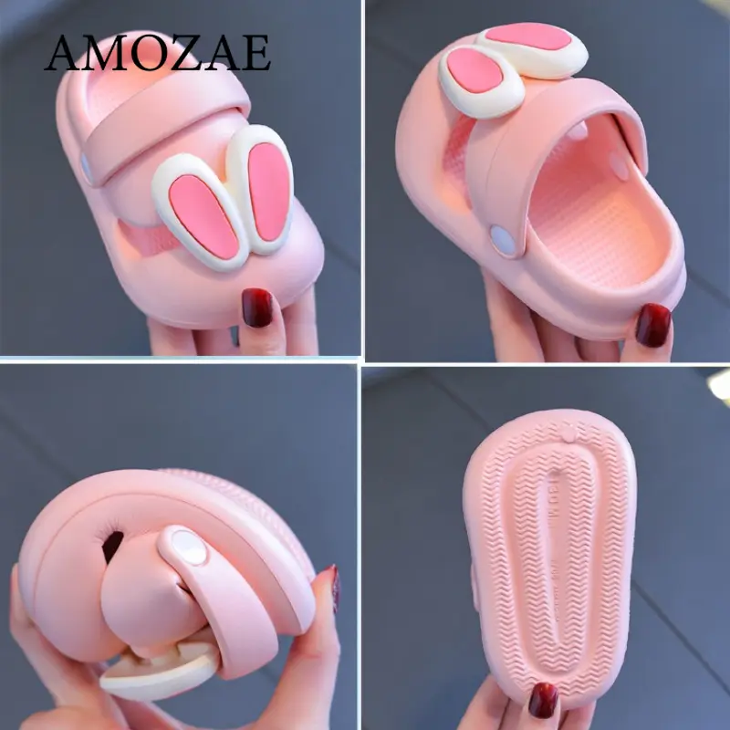 New Summer Children Sandals Kids Cartoon Rabbit Slippers Toddler Boys Girls Soft Sole Shoes Anti-Slip Indoor Bathing Slippers
