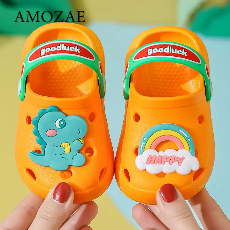 Summer Boys Girls Beach Sandal Indoor Soft Soled Anti Slip Cartoon Toe Hole Shoes Lightweight Breathable Garden Clogs Shoes