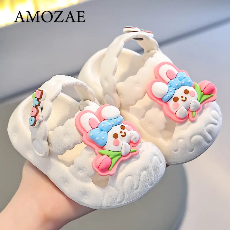 summer Kids Shoes Girls Soft Sole Clogs For Baby Breathable Non-slip Indoor Outdoor Beach Sandals Cute Rabbit Beach Sandals