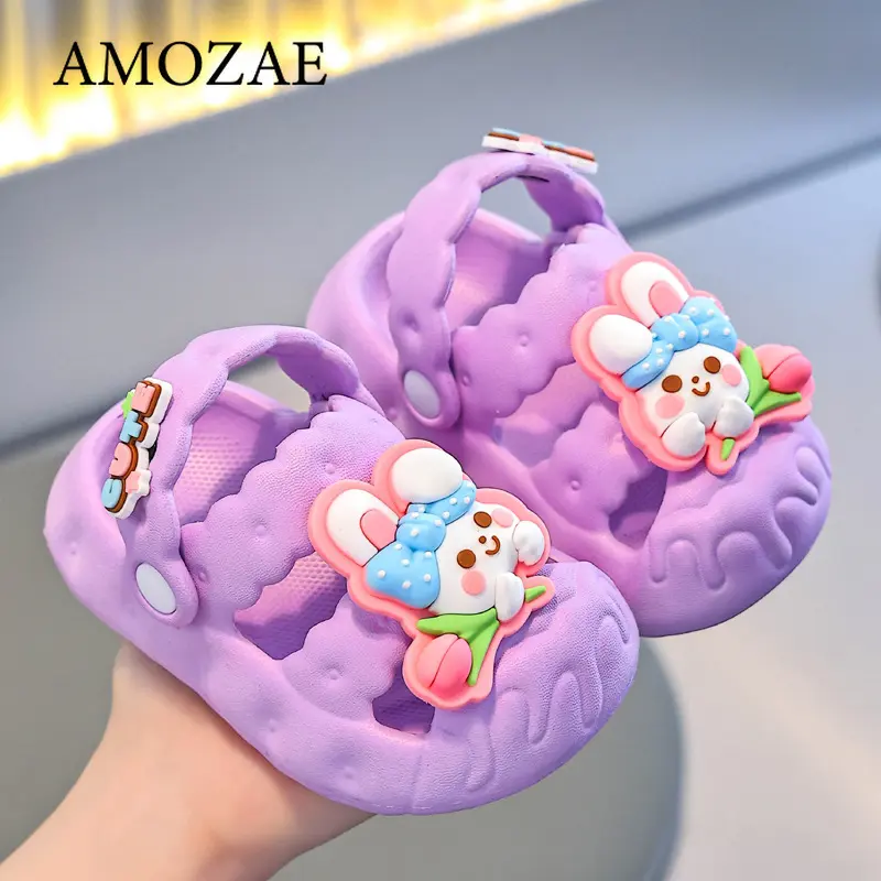 summer Kids Shoes Girls Soft Sole Clogs For Baby Breathable Non-slip Indoor Outdoor Beach Sandals Cute Rabbit Beach Sandals