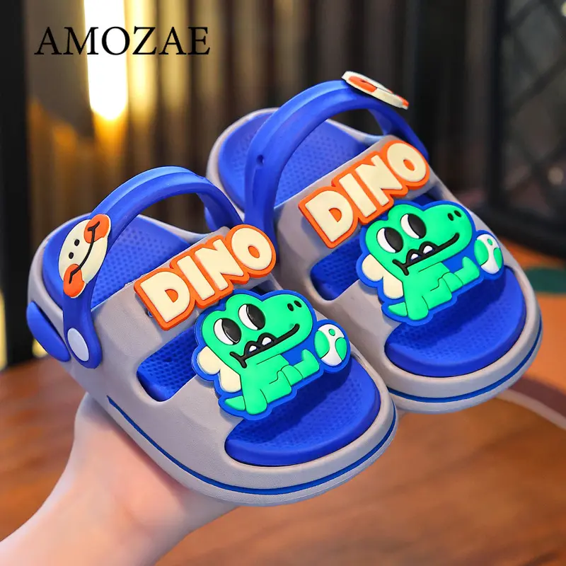 Children's Boys Slippers Cute Cool Handsome Dinosaur Boy Sandals Summer Kids Slippers Non-Slip Soft Bottom Bathroom Slippers