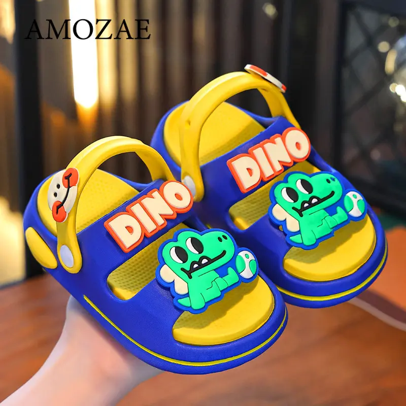 Children's Boys Slippers Cute Cool Handsome Dinosaur Boy Sandals Summer Kids Slippers Non-Slip Soft Bottom Bathroom Slippers