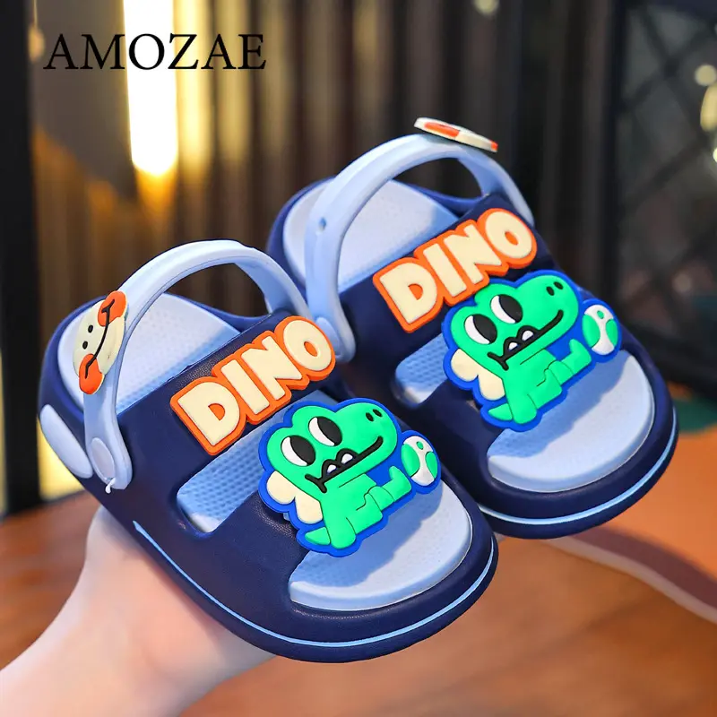Children's Boys Slippers Cute Cool Handsome Dinosaur Boy Sandals Summer Kids Slippers Non-Slip Soft Bottom Bathroom Slippers
