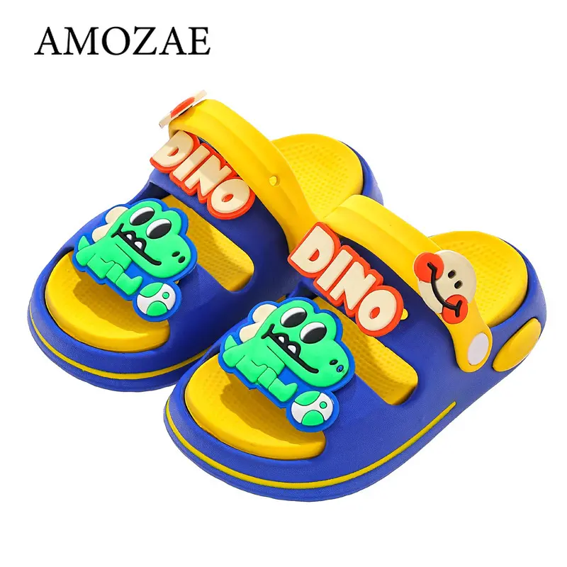 Children's Boys Slippers Cute Cool Handsome Dinosaur Boy Sandals Summer Kids Slippers Non-Slip Soft Bottom Bathroom Slippers
