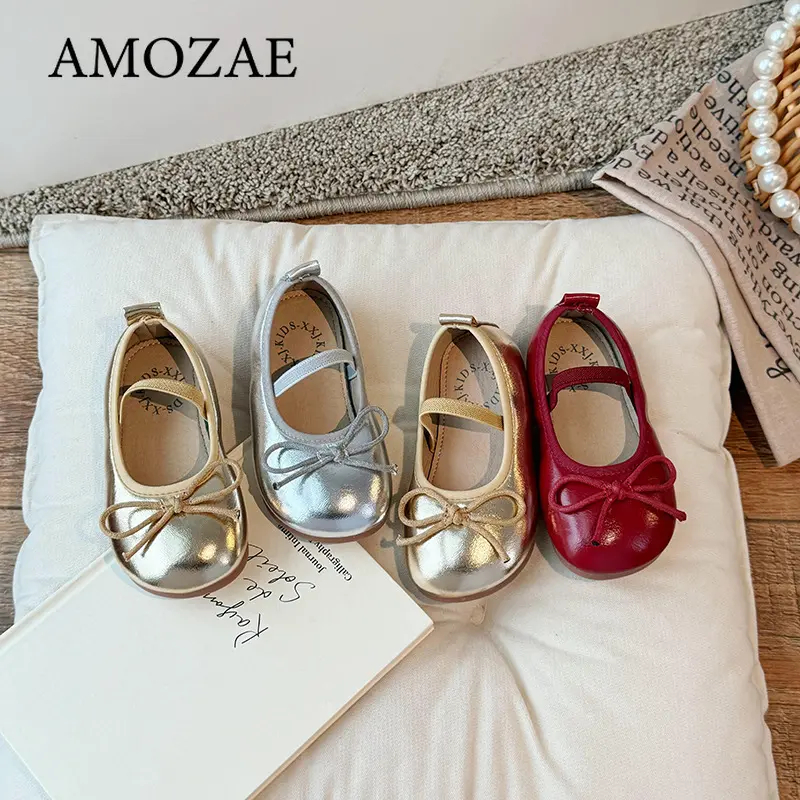 Children's Little Leather Shoes for Girls 2025 Spring&Autumn Korean Girls' Soft Sole Bow Anti Slip Fashion Princess Single Shoes