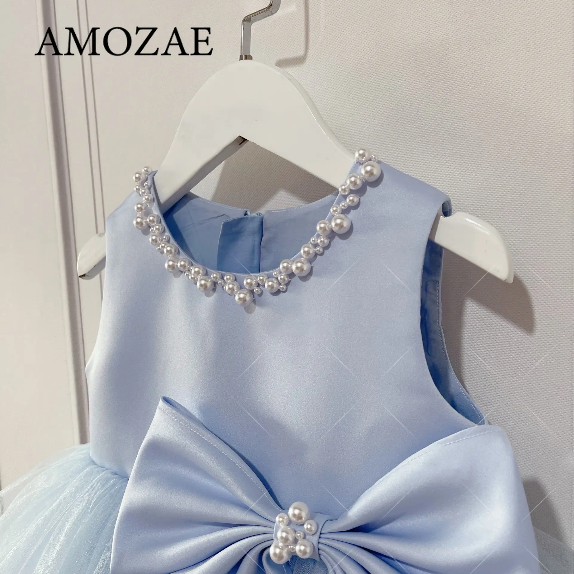 Baby Girls Dress Elegant Sleeveless Sweet Simple Wedding Flower Girls Dresses Tiered Beading Design Bow Birthday Wedding Dress