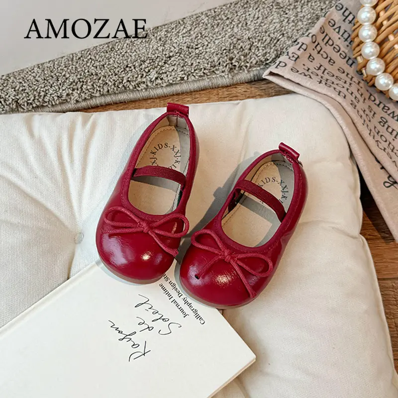 Children's Little Leather Shoes for Girls 2025 Spring&Autumn Korean Girls' Soft Sole Bow Anti Slip Fashion Princess Single Shoes