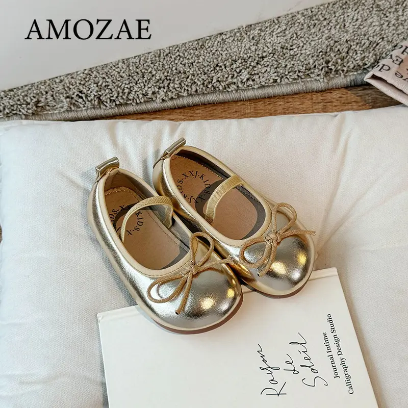 Children's Little Leather Shoes for Girls 2025 Spring&Autumn Korean Girls' Soft Sole Bow Anti Slip Fashion Princess Single Shoes