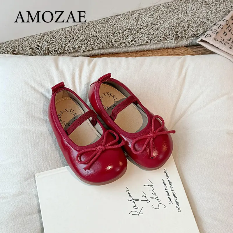 Children's Little Leather Shoes for Girls 2025 Spring&Autumn Korean Girls' Soft Sole Bow Anti Slip Fashion Princess Single Shoes