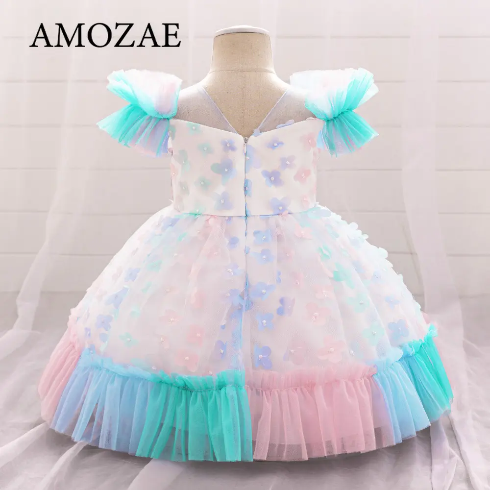 Infant 3D Butterfly Tutu Party Dress Children's Princess Long Dress Floral Embroidery Tulle Skirt Dress Colorful Daily Wear