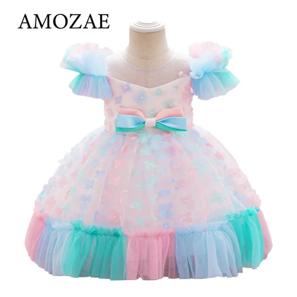 Infant 3D Butterfly Tutu Party Dress Children's Princess Long Dress Floral Embroidery Tulle Skirt Dress Colorful Daily Wear