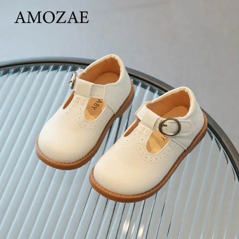 Toddler Kids Leather Shoes Matte Cute Classic Children Flat Shoes T-strap 21-30 Solid Color Hollow-out Unisex Mary Janes for Kid