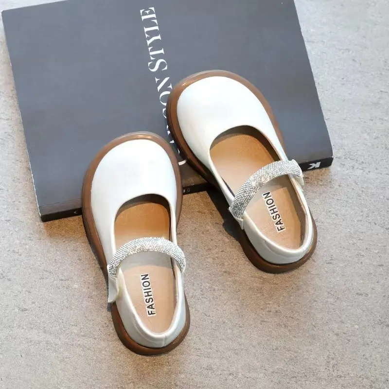 Children Girls Princess Leather Shoes Autumn Spring Soft Sole Rhinestone Anti Slip Comfort Kids School Party Wedding Sandals