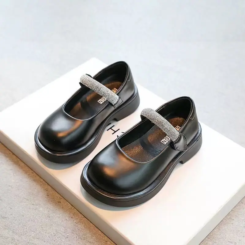 Children Girls Princess Leather Shoes Autumn Spring Soft Sole Rhinestone Anti Slip Comfort Kids School Party Wedding Sandals