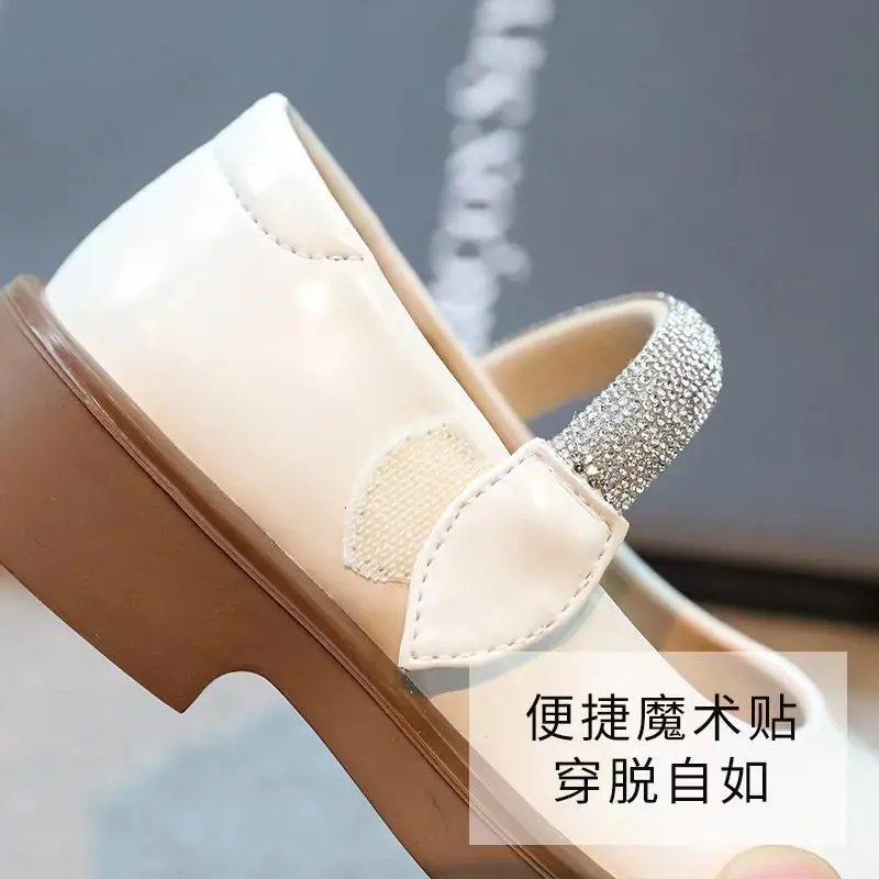 Children Girls Princess Leather Shoes Autumn Spring Soft Sole Rhinestone Anti Slip Comfort Kids School Party Wedding Sandals