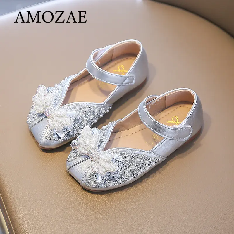 Children Princess Shoes Glitter Party Wedding Shoes for Girls Fashion Rhinestone Toddlers Ballet Flats Causal Kids Leather Shoes