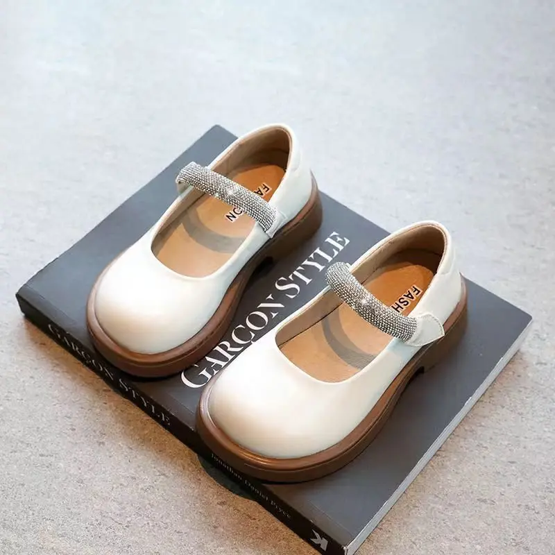 Children Girls Princess Leather Shoes Autumn Spring Soft Sole Rhinestone Anti Slip Comfort Kids School Party Wedding Sandals