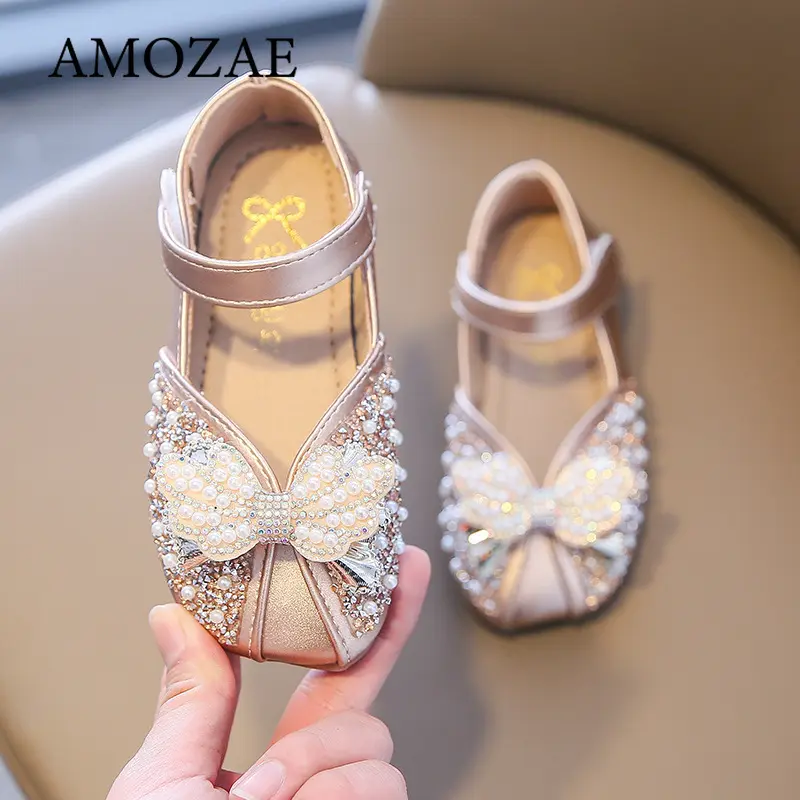 Children Princess Shoes Glitter Party Wedding Shoes for Girls Fashion Rhinestone Toddlers Ballet Flats Causal Kids Leather Shoes
