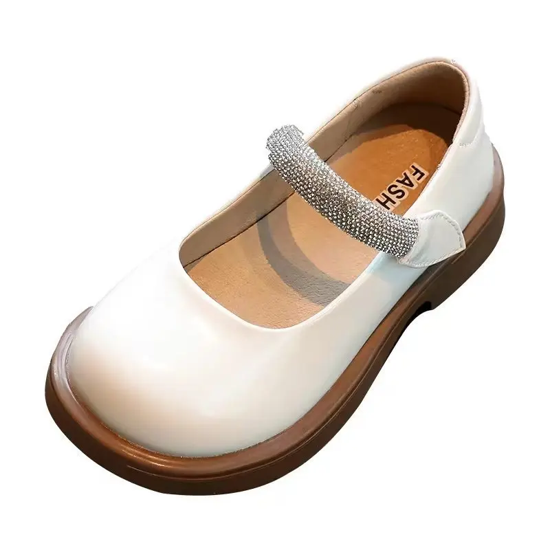 Children Girls Princess Leather Shoes Autumn Spring Soft Sole Rhinestone Anti Slip Comfort Kids School Party Wedding Sandals