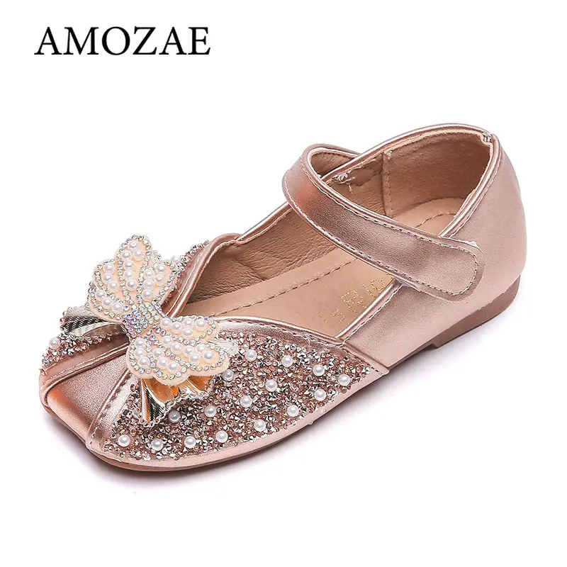 Children Princess Shoes Glitter Party Wedding Shoes for Girls Fashion Rhinestone Toddlers Ballet Flats Causal Kids Leather Shoes