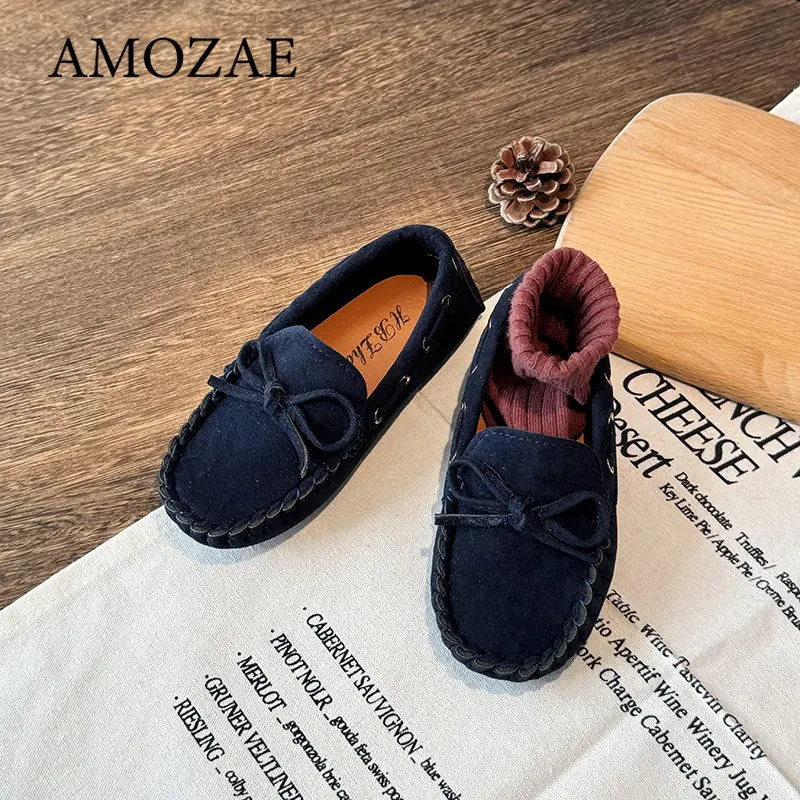 Children Casual Flats Shoes New Fabric Moccasin Simple Bow Boys Girls Minimalist Style Princess Shoes Anti Slip Wear-resistant