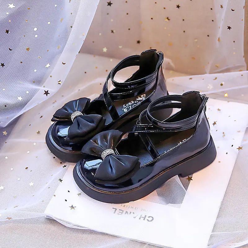 2025 Girls Children Leather Autumn Butterfly Bow Fashion Sweet Lolita Princess College Style Black Student Single Shoes