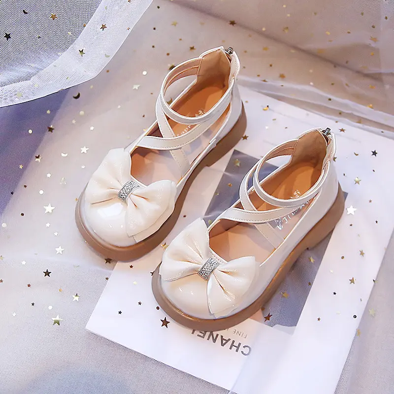 2025 Girls Children Leather Autumn Butterfly Bow Fashion Sweet Lolita Princess College Style Black Student Single Shoes