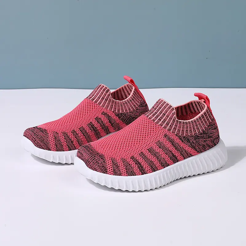 Children Knitted Sport Sneakers Breathable Slip On Running Shoes for Boys Girls Unisex Outdoor Tennis Flat Athletic Footwear