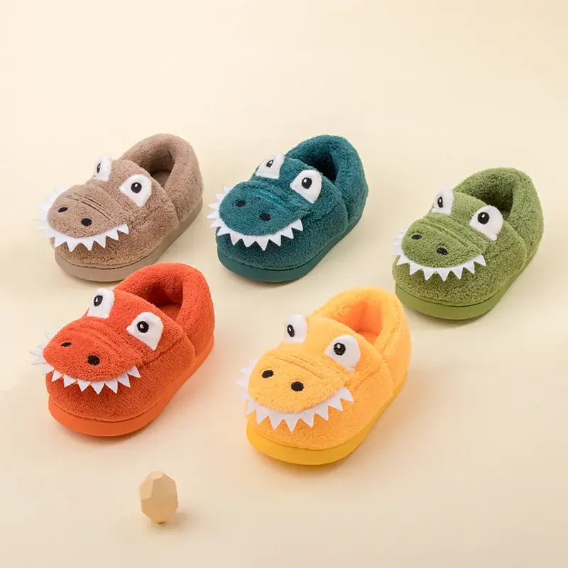 New Children's Cartoon Animals Wrap Plush Slippers Soft Sole Non-slip Winter Warm Baby Boys Girls Indoor Home Cotton Shoes