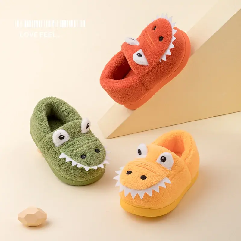 New Children's Cartoon Animals Wrap Plush Slippers Soft Sole Non-slip Winter Warm Baby Boys Girls Indoor Home Cotton Shoes