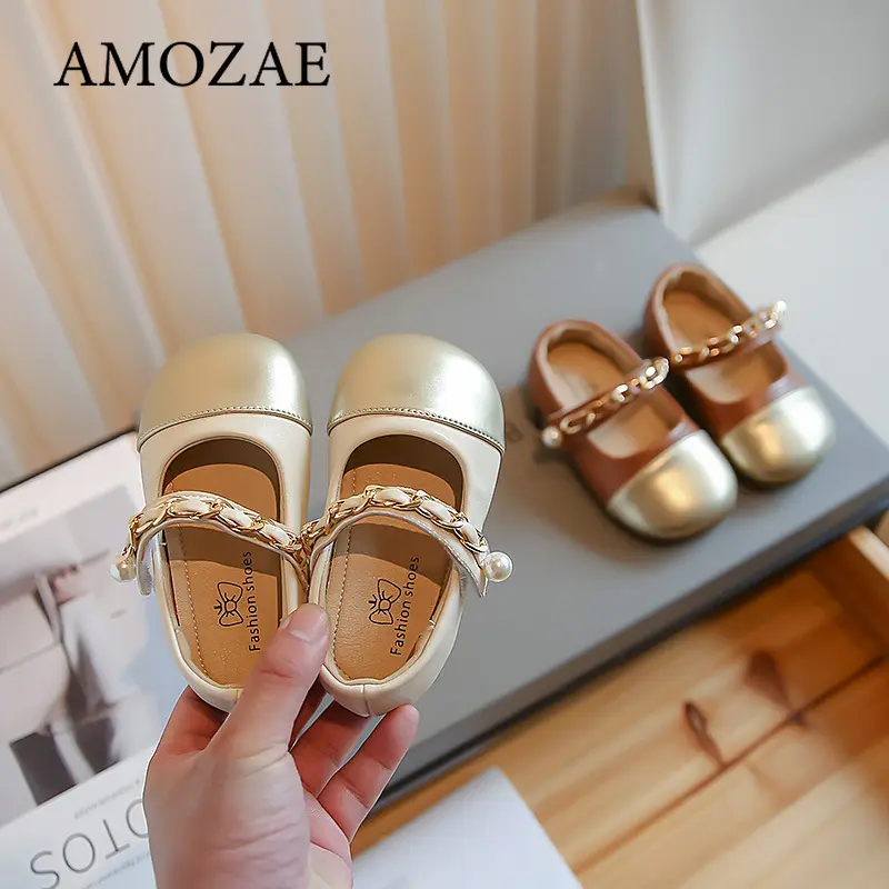 Girls' PU Leather Shoes Loafer Spring Autumn New Little Kids Fashion Pearl Loafer Soft Soles Princess School Student Flats