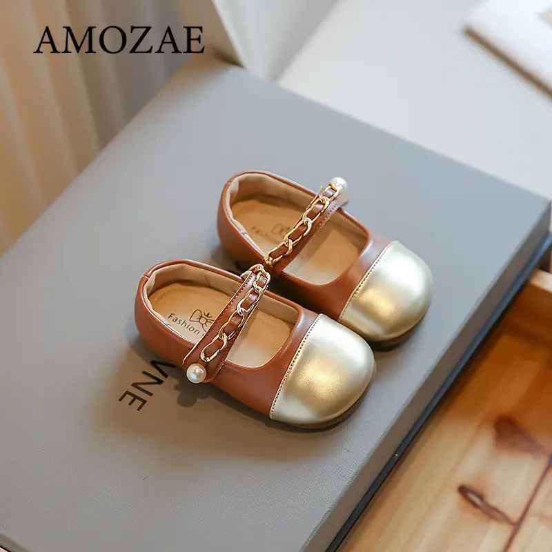 Girls' PU Leather Shoes Loafer Spring Autumn New Little Kids Fashion Pearl Loafer Soft Soles Princess School Student Flats