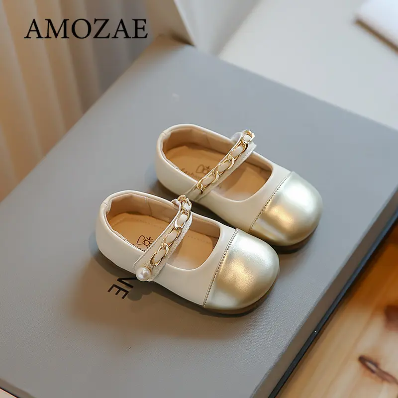 Girls' PU Leather Shoes Loafer Spring Autumn New Little Kids Fashion Pearl Loafer Soft Soles Princess School Student Flats