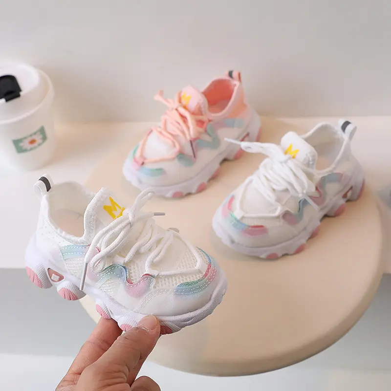 Children Breathable Kids Running Shoes Mesh Upper Stretch Fabric Toddler Sports Sneakers for Boys and Girls Summer Fashion