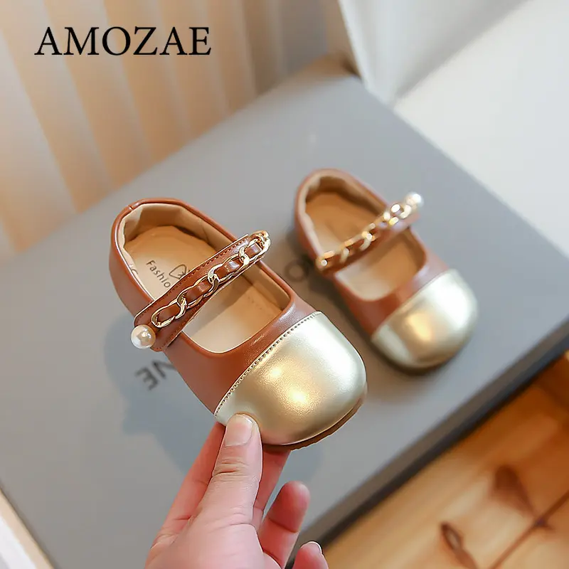 Girls' PU Leather Shoes Loafer Spring Autumn New Little Kids Fashion Pearl Loafer Soft Soles Princess School Student Flats