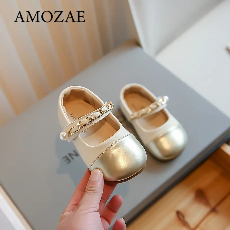 Girls' PU Leather Shoes Loafer Spring Autumn New Little Kids Fashion Pearl Loafer Soft Soles Princess School Student Flats