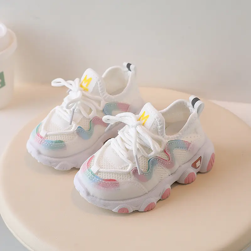 Children Breathable Kids Running Shoes Mesh Upper Stretch Fabric Toddler Sports Sneakers for Boys and Girls Summer Fashion