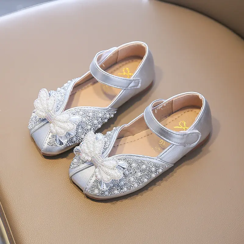 Children Girls Princess Shoes Glitter Party Wedding Shoes Fashion Rhinestone Toddlers Ballet Flats Causal Kids Leather Shoes