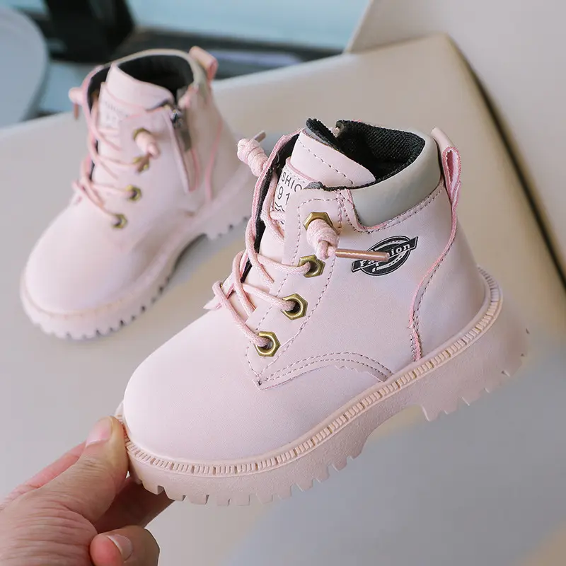 Spring Autumn Children Ankle Boots Winter Girls Boots Boys Plush Snow Motorcycle Lace-Up Rome Boots Kids Shoes