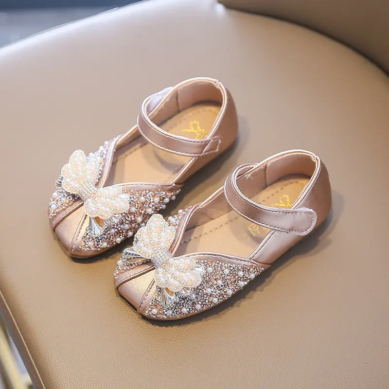 Children Girls Princess Shoes Glitter Party Wedding Shoes Fashion Rhinestone Toddlers Ballet Flats Causal Kids Leather Shoes