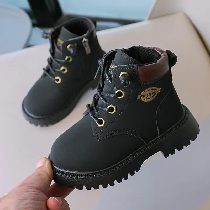 Spring Autumn Children Ankle Boots Winter Girls Boots Boys Plush Snow Motorcycle Lace-Up Rome Boots Kids Shoes